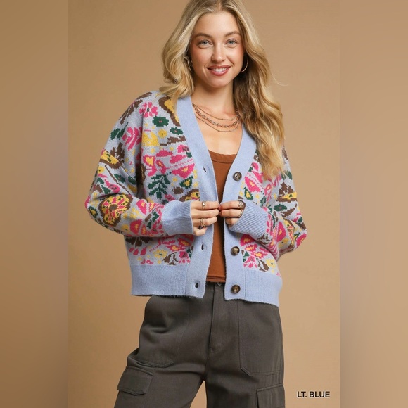 Umgee Sweaters - Umgee Floral Patterned Knit Button-Up Cardigan